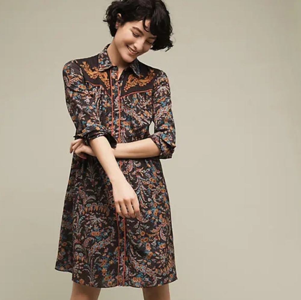Anthropologie Holding Horses Escalante Embroidered Western Shirt Dress Size 6